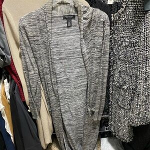 White House Black Market Gray Marled Open-Front Long Cardigan